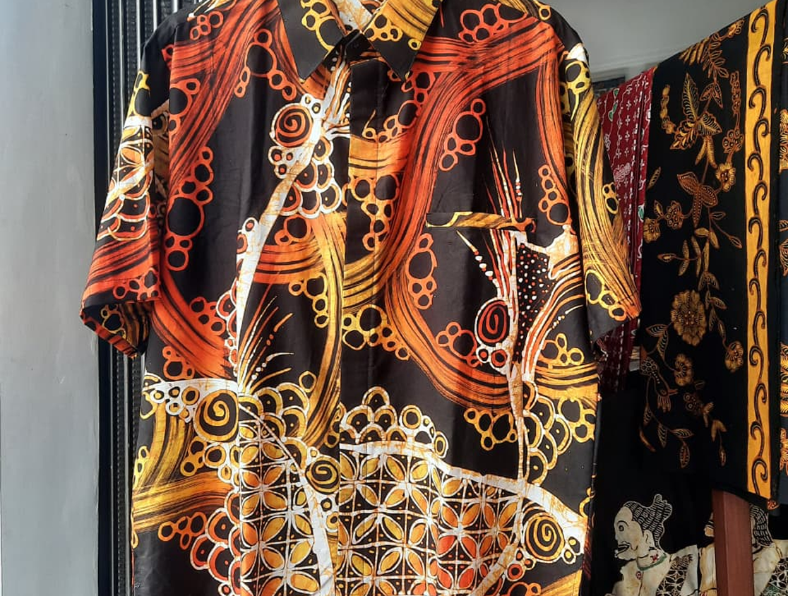 Kemeja Panjang Motif Abstrak | Oranye